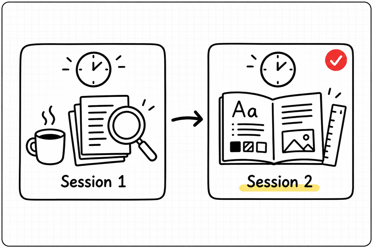 Two focused sessions: first check that every source exists, then check style and detail